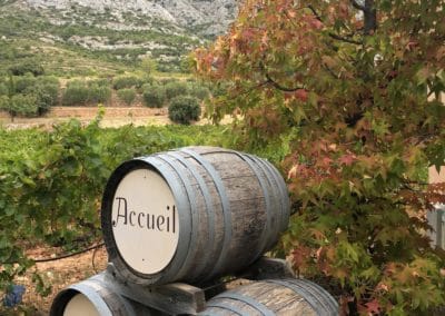 Provence Wine Tours - Côtes de Provence Sainte-Victoire, three barrels at a domain's entrance